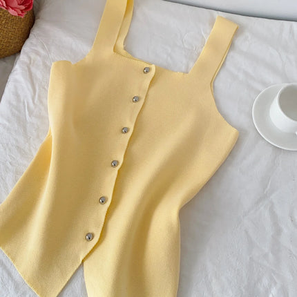Women's Knitted Slim Fit Vest Summer 2025 Svel Top Single Button Design Versatile Inner and Outer Wear Commute Sle