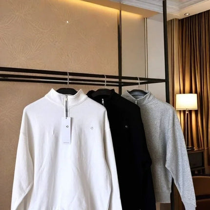 Cotton Casual Stand Up Collar Sports Hoodie Autumn Winter Fitness Clothing Long Sleeved Top Simple Elegant Loose Zipper Hoodie