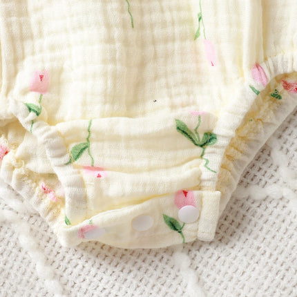 0-24 Months Baby girl Summer Bodysuit small floral bow and flying sleeves, fashionable Bodysuit+Hat 2Pcs Baby girl Crawling Suit