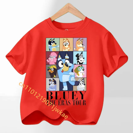Hot Bluey Themed Kids T-Shirt Boys Girls 2026 Summer Cartoon Printing Graphic Baby Outdoors Short Sleeve Tee Daily Wear Top