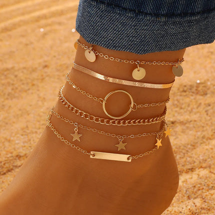 Bohemian Summer Beach Anklet Set For Women Gold Color Chain On Leg Leaf Heart Pineapple Rose Charm Ankle Bracelet Female Jewelry