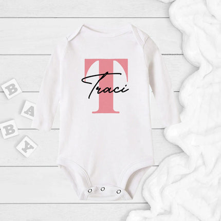 Baby Girl Name Romper Pregnancy Announcement Personalized Baby Jumpsuit Custom Name Rompers Bodysuit Girls Clothes