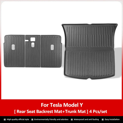 LUCKEASY For Tesla Model Y Rear Seat Backrest Protective Pad Trunk Mat Anti-Kick Pad Car Interior Accessories 2021-2024