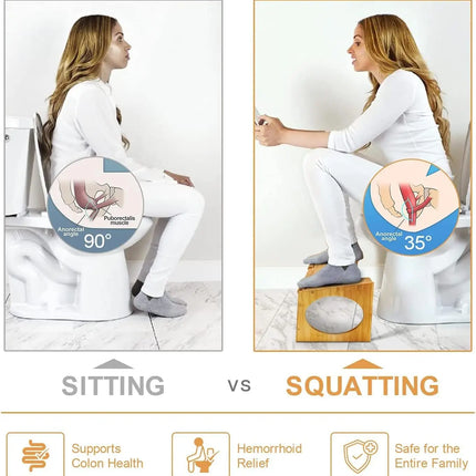 No Installation Not-Slip Bathroom Toilet Stool Upgrade Bamboo Squatting Toilet Stool for Adults Children