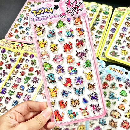 Anime Pokemon 3D Embossed Solid Stickers Mosaic-style Pikachu Charmander Squirtle Bulbasaur Pop-Up Sticker Decals Toy