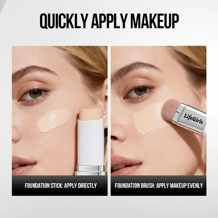 Life Girls Double-Headed Foundation Stick with Brush Long-Lasting Concealer Moisturizer Easy to Smudge Natural Matte Nude Makeup