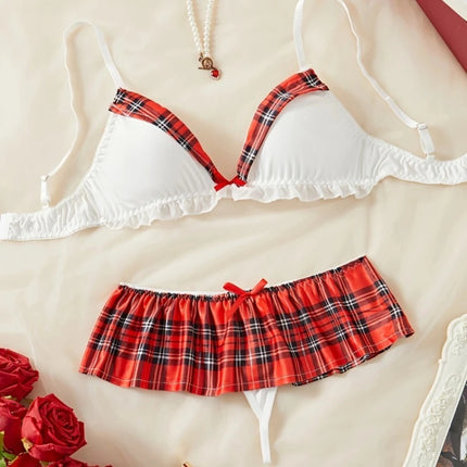 Sailor Schoolgirl Cosplay Lingerie Set, Navy Uniform Ruffle Lace Bow Trim Roleplay Outfit