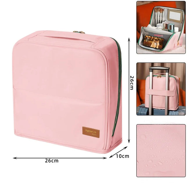 2025 New PU Stand Up Makeup Bag Large Capacity Waterproof Makeup Storage Bag Large Opening Travel Toilet Bag