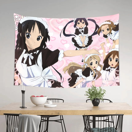 VIKAMA Soft Tone Girl Maid Outfit Tapestry Pink Love Anime Background Cloth Ins Style Hanging Cloth Room Decoration
