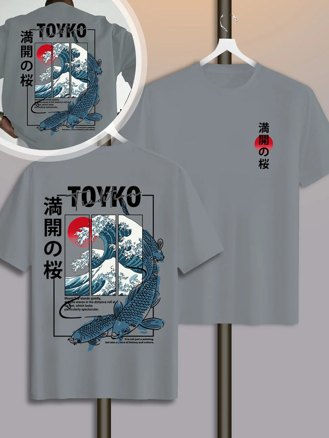 Men Japanese-style Trendy Pattern Loose Summer New T-shirt 100% Pure Cotton Soft Material Versatile Comfortable and Breathable