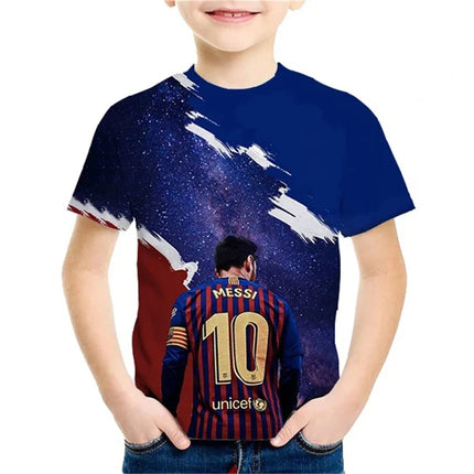 2024 Summer New Fashionable Children's 3D Printed T-shirt Popular Football Star Messi Cool Boys and Girls Casual Short Sleeves