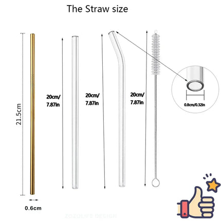 1-10Pcs Reusable Smoothie Glass Straw, Clear Drinking Straws for Smoothie Milkshakes Environmentally Friendly Drinkware Straw