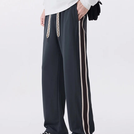 2025 Autumn New Straight Sweatpants Men Korean Fashion 330gsm Stretch Knit Sports Pants Loose Fit Wide Leg Casual Trousers