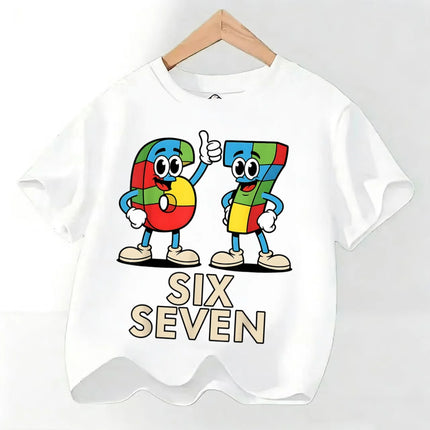 Summer Six Seven 67 Cartoon Cute Print Children‘s Short Sleeve Tops Cotton Casual Kids T-shirt Fashion Boys Girls Clothes Tees