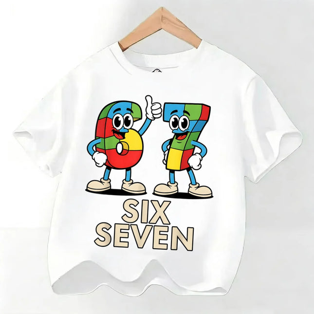 Summer Six Seven 67 Cartoon Cute Print Children's Short Sleeve Tops Cotton Casual Kids T-shirt Fashion Boys Girls Clothes Tees