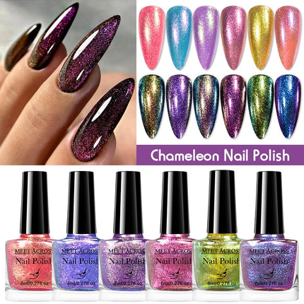 2pcs 8ml Chameleon Nail Polish Set Gorgeous Glitter Galaxy Chrome Holographic Nail Polish No-Bake Quick Dry Long-Lasting Nails