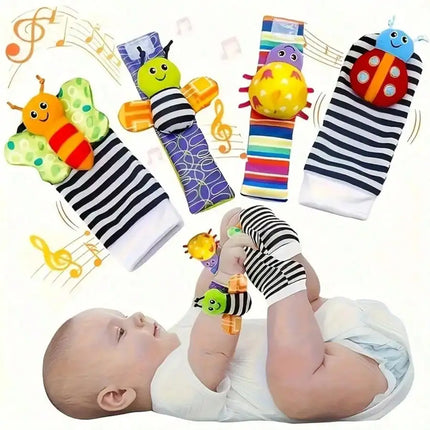 4 Pcs Baby Wrist Rattles Sock Toys Newborn Baby Sock Toys Foot Finder And Wrist Rattle Set, Infant Rattle Socks Toy, Soft