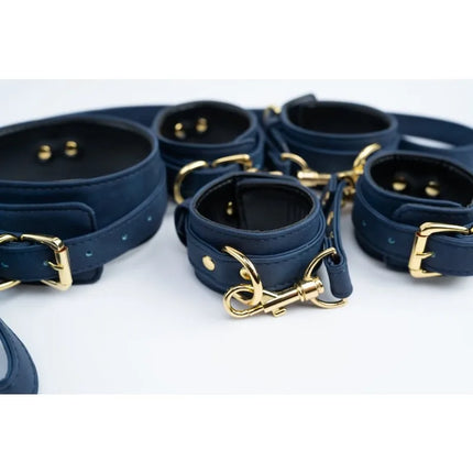 Premium Grain Blue Bondage Kit Restraints Set Handcuffs Erotic Wrist Ankle Cuffs Collar with Leash BDSM Fetish Sex Adult Games