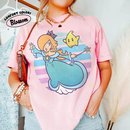 Super Mario Rosalina T-shirt Men and Women Summer Cotton Y2K Clothing Fashion Breathable Anime Fans Short Sleeve Tops Streetwear