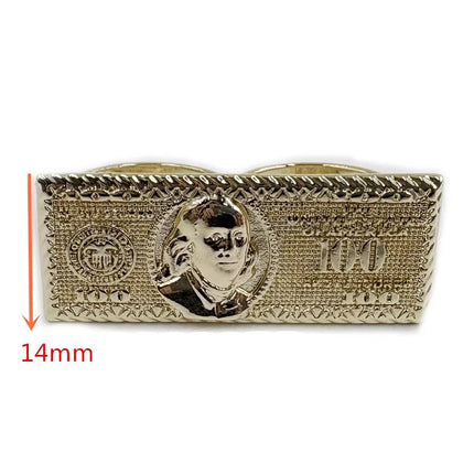 100 Dollar Bill Design 2 Finger Ring Heavy Rough Hip Hop Style 14K Gold Plated Big Size Men's Party Gift US Dollar Theme