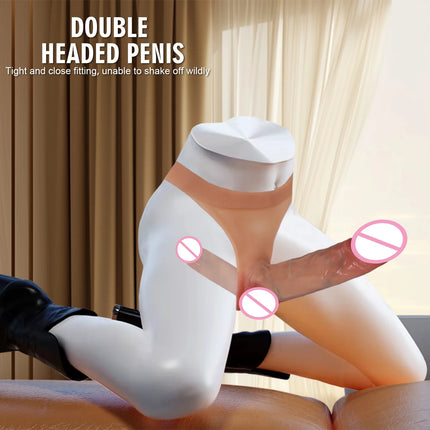 Dildo Pants-Double Head Realistic Penis Pants Strap On Dildo Dick Silicone Sex Toy Lesbian Female Masturbation Vaginal Anal Plug