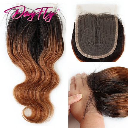 Curly Human Hair Closure Brazilian Hair Weave Curly / Body Wave T Part Lace Closure Only Middle Part