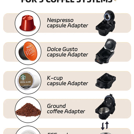 Cafelffe 5 in 1 Multiple Capsule Coffee Machine Hot/Cold DG Cappuccino Nespresso Capsule ESE Pod Ground Coffee Cafeteria 19Bar