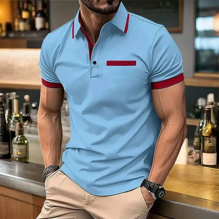 European and American Summer Men's Fashion Stripe Printed Comfortable Breathable Polo Shirt Outdoor Urban Casual Top
