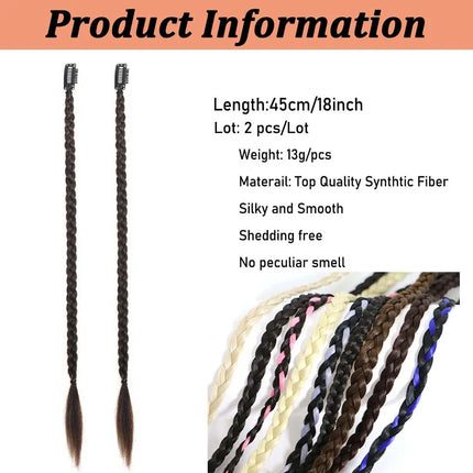2pcs 18"Long Synthetic Clip-In Box Braid Hairpiece Extension, Boho Hairstyle, High-Temperature Fiber Daily Costume Party K-POP