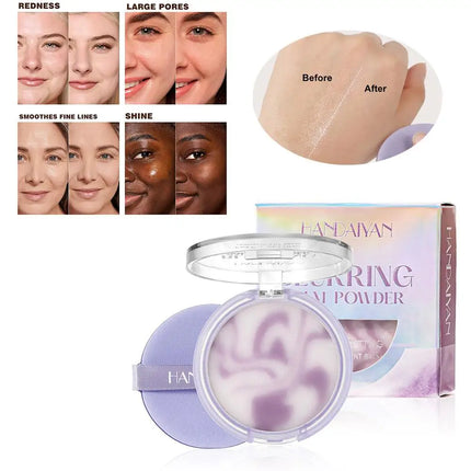 HANDAIYAN Light Mist Water Resistant Oil Control Brightening Complexion Matte Concealer Setting Powder with Powder Puff Makeup