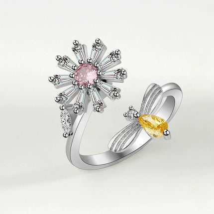 VENTFILLE 925 Sterling Silver Sunflower Diamond Zircon Rotatable Ring For Women Gift Relieve Stress Ring Jewelry Wholesale