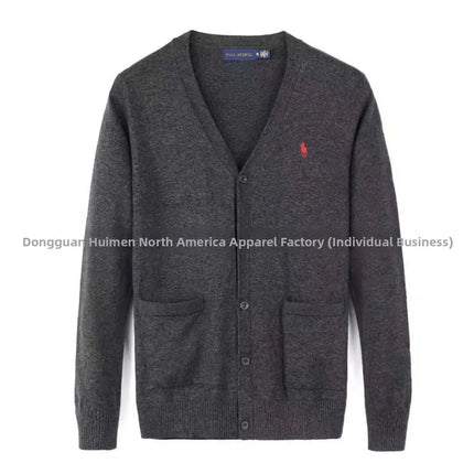Winter New Style RL Horse Logo Men's Knitted Sweater Button Cardigan Business Casual Cotton Sweater Breathable Machine Washab...