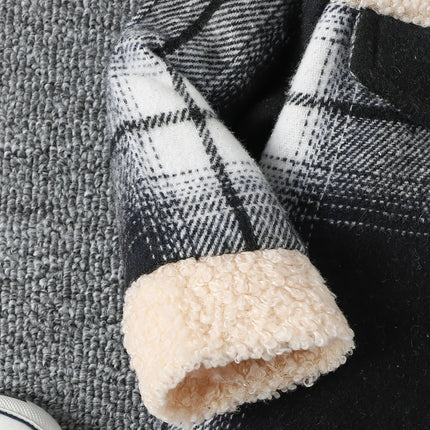Baby boy fashionable and simple long sleeved plaid patchwork plush jacket for autumn and winter