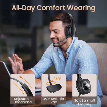 Trucker Bluetooth Headset, Wireless Headset with Mic, Bluetooth Headsets with Dual Noise Cancelling Microphone & Mute Button