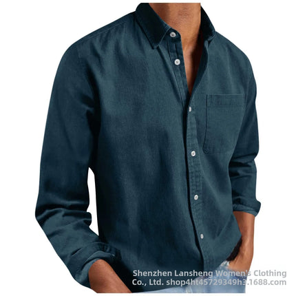 Long Sleeve Collared Men's Shirt Business Commute Style Polyester Fabric Machine Washable Spring Autumn Collection 2025