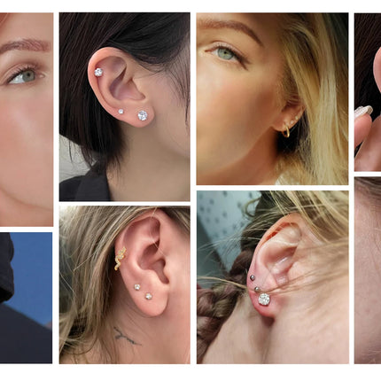 1 piece Medical Stainless Steel Crystal Zircon Ear Studs Earrings Tragus Cartilage Hypoallergenic Screws Piercing Jewelry