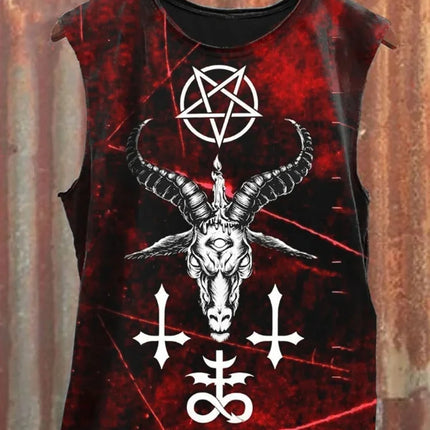 Neutral Tank Retro Satan Curse Sheep 3D Printed Tank Top Punk Style Street Fashion Casual Men's Tank Top Plus Xs-5XL