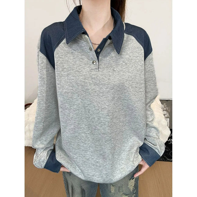 Relaxing lapel patchwork hoodie polo shirt for men in autumn, stylish and stylish design, long sleeved top, base shirt