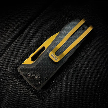 SOG Ultra XR Premium Folding Knife - Lightweight (34g) EDC Pocket Knife w/ S35VN Titanium Coated Blade & Carbon Fiber Handle