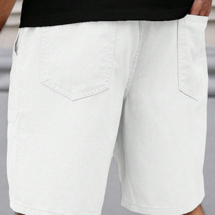 Summer Men's Retro American Style Shorts with Drawstring Casual Pants Included Solid Color Trendy Mid-Length Men's Shorts