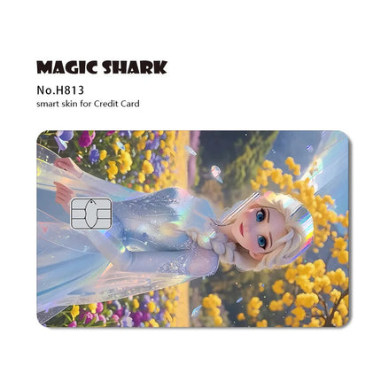 Magic Shark Mickey Minnie Stitch Donald Duck Bear Princess Holographic Film Shinny Laser Skin Sticker for Debit Credit Card