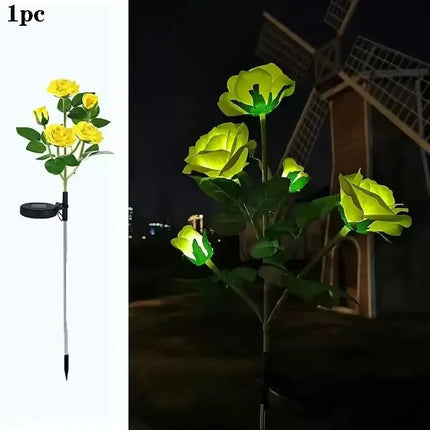 1PC Solar 5-Head Rose Flower LED Light,Outdoor Plug-in Decoration Lights,Landscape Lightting For Garden Lawn Yard Path Graveyard