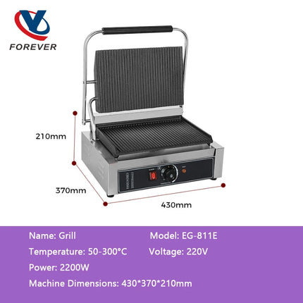 Electric Pressure Plate Grill Commercial Hot Plate Double-sided Pressing Grill Sandwich Steak Hamburger Maker Panini Machine