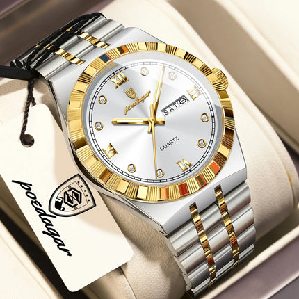 POEDAGAR Business Men's Watches Waterproof Luminous Week Date Fashion Men's Wristwatch Stainless Steel Quartz Watch For Men Reloj