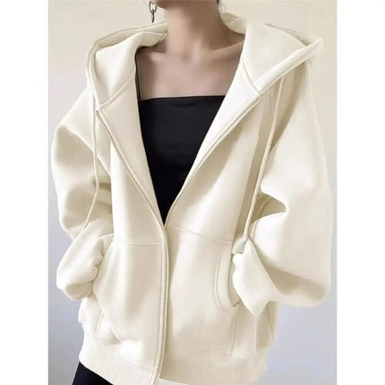 【100% Cotton Classic Style 】 Solid-color Zipper Hoodie for Women, A Thin Cardigan Jacket in Korean Style, Loose and Laid-back