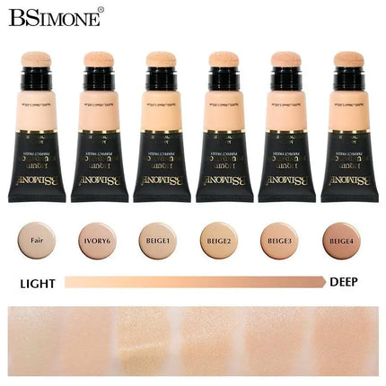BSIMONE Coverage Foundation Long-Lasting Oil Control Waterproof Liquid Foundation Matte Finish Concealer With Sponge Brush Head