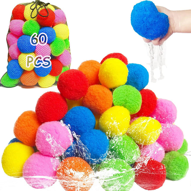 12/30/60Pcs Reusable Water Balloons Cotton for Kids Outdoor Toys Games Summer Pool Cotton Water Balls Toy Water Play Splash Ball