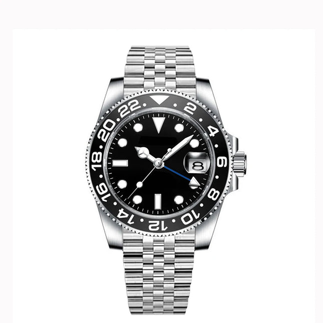 40MM Custom Logo New Men Quart Wristwatch Jubilee Stainless Quartz GMT Watch Sapphire Glass Men Watches Waterproof Luminous