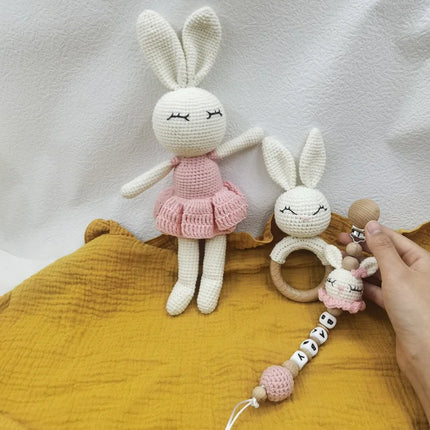 Newborn Mobile Gym Educational Ring Teething Toy Baby Cotton Baby Wooden Ring Rattle Crochet Wool Toy Customize Pacifier Chain