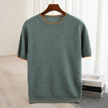 2025 Spring/Summer New Fashion O-Neck Knit Short Sleeve Spliced Business Casual T-Shirts Men's Clothing Loose Tops England Tees